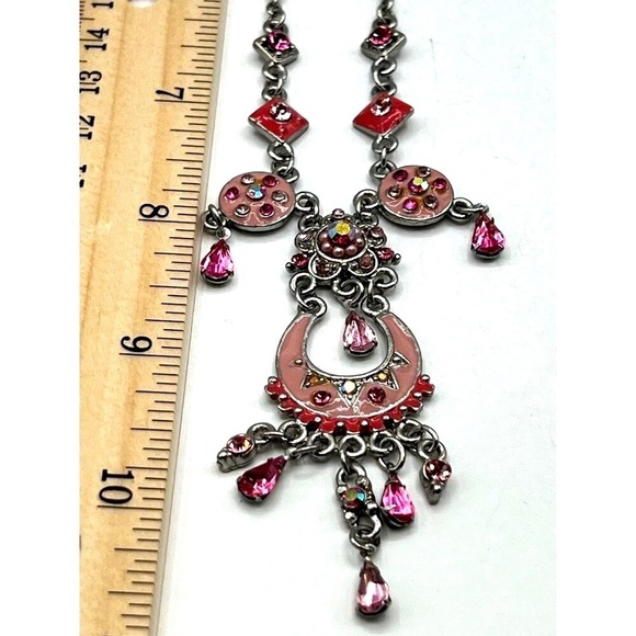 Boho Chic Pink Crystal Chandelier Necklace.   B39 - Picture 6 of 6